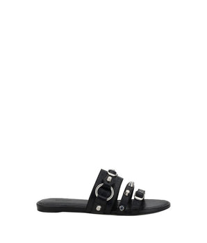 Balenciaga Black Calf Leather Bos Taurus Flat Sandals