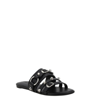 Balenciaga Black Calf Leather Bos Taurus Flat Sandals