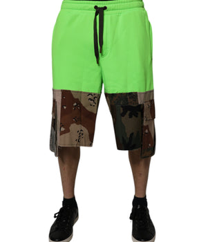 Dolce &amp; Gabbana Green Patchwork Cargo Bermuda Shorts