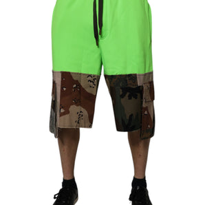 Dolce &amp; Gabbana Green Patchwork Cargo Bermuda Shorts
