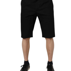 Dolce &amp; Gabbana Black Cotton Stretch Mid Waist Bermuda Shorts