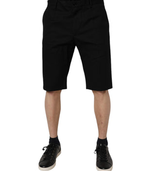Dolce & Gabbana Black Cotton Stretch Mid Waist Bermuda Shorts