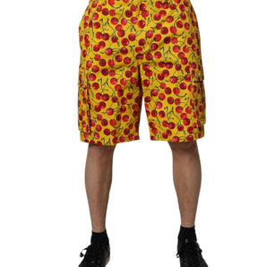Dolce &amp; Gabbana Yellow Cherry Print Cotton Men Bermuda Shorts