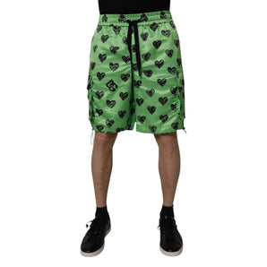 Dolce &amp; Gabbana Green Heart Print Cargo Men Bermuda Shorts