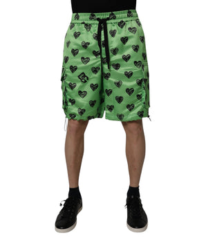 Dolce & Gabbana Green Heart Print Cargo Men Bermuda Shorts
