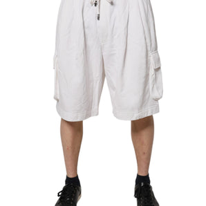 Dolce &amp; Gabbana White Cotton Cargo Bermuda Sweatshorts Shorts