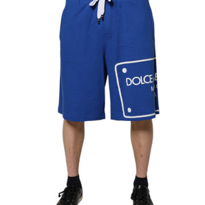 Dolce &amp; Gabbana Blue Logo Cotton Bermuda Sweatshorts Shorts