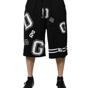 Dolce &amp; Gabbana Black Logo Cotton Bermuda Sweatshorts Shorts