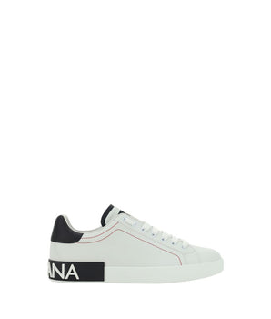 Dolce & Gabbana White Calf Leather Bos Taurus Low Top Sneakers