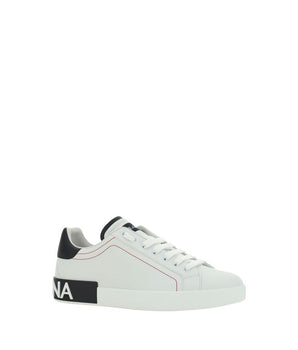 Dolce & Gabbana White Calf Leather Bos Taurus Low Top Sneakers
