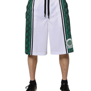Dolce &amp; Gabbana White Green Men Jersey Sweatshorts Shorts