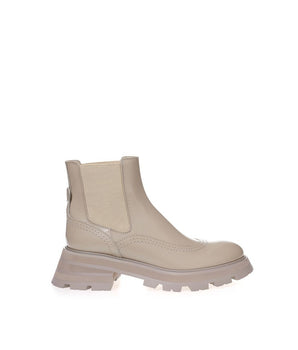 Chic gray leather Alexander McQueen boots for elegant steps