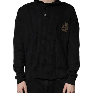 Dolce & Gabbana Black Heraldic Silk Buttoned Pullover Sweater