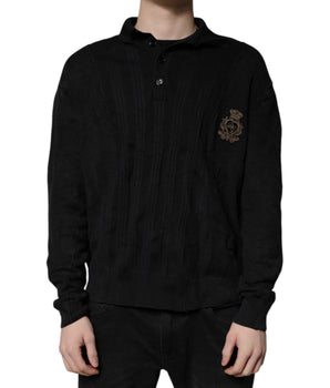 Dolce & Gabbana Black Heraldic Silk Buttoned Pullover Sweater