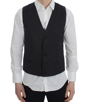Dolce & Gabbana Elegant Gray Striped Wool Vest Dolce & Gabbana 
