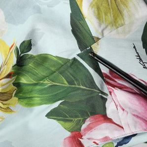Dolce & Gabbana Green Floral Short Sleeves Cotton V-neck Dress