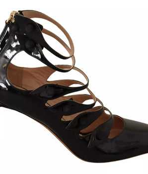 Valentino Black Multi Strap Leather Mid Heels Pumps Shoes