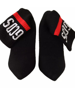 GCDS Black Suede Logo Socks Block Heel Ankle Boots Shoes