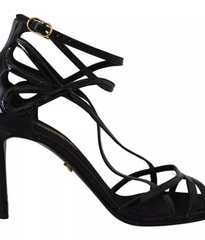 Sandalias de tacón de aguja de cuero negro de Dolce &amp; Gabbana