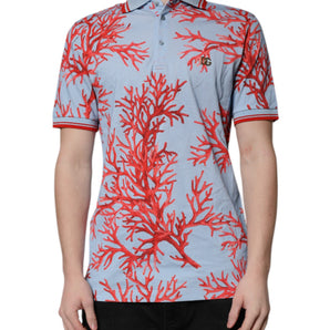 Dolce &amp; Gabbana Light Blue Coral Cotton Polo Shirt T-shirt