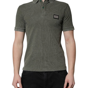 Dolce & Gabbana Army Green Logo Plaque Cotton Polo Shirt T-shirt