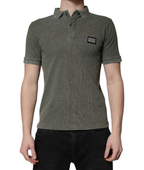 Dolce &amp; Gabbana Army Green Logo Plaque Cotton Polo Shirt T-shirt