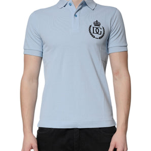 Dolce &amp; Gabbana Sky Blue Cotton Crown Collared Polo T-shirt