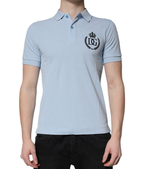 Dolce &amp; Gabbana Sky Blue Cotton Crown Collared Polo T-shirt