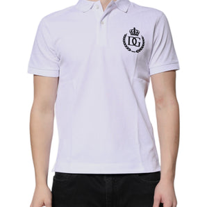 Dolce &amp; Gabbana White Cotton Crown Collared Men Polo T-shirt