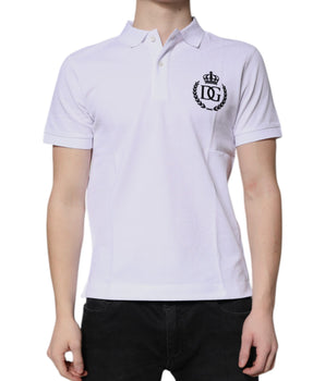 Dolce &amp; Gabbana White Cotton Crown Collared Men Polo T-shirt
