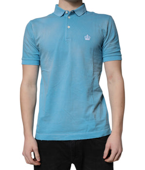 Dolce &amp; Gabbana Blue Cotton Crown Collared Men Polo T-shirt