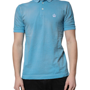 Dolce &amp; Gabbana Blue Cotton Crown Collared Men Polo T-shirt