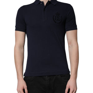 Dolce &amp; Gabbana Dark Blue Cotton Crown Collared Polo T-shirt