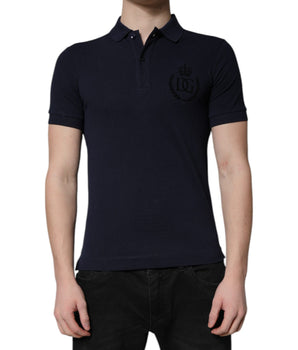 Dolce &amp; Gabbana Dark Blue Cotton Crown Collared Polo T-shirt