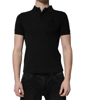 Dolce & Gabbana Black Cotton DG Logo Collared Polo T-shirt