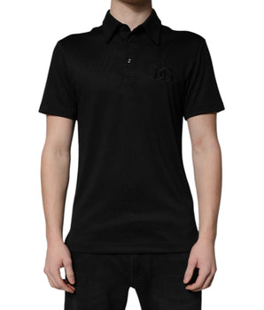 Dolce &amp; Gabbana Black Polyester DG Logo Collared Polo T-shirt