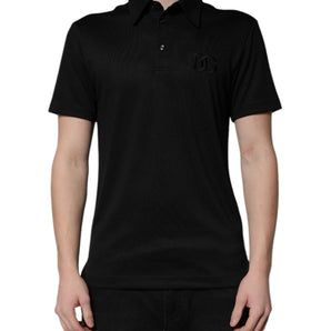 Dolce &amp; Gabbana Black Polyester DG Logo Collared Polo T-shirt