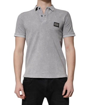 Dolce &amp; Gabbana Gray Logo Plaque Cotton Men Polo Shirt T-shirt