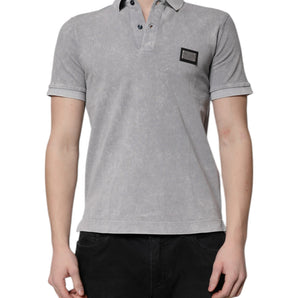 Dolce &amp; Gabbana Gray Logo Plaque Cotton Men Polo Shirt T-shirt