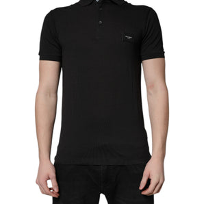 Dolce & Gabbana Dark Gray Logo Plaque Cotton Men Polo Shirt T-shirt