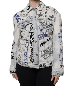 Chaqueta vaquera con botones y grafiti azul claro de Dolce &amp; Gabbana