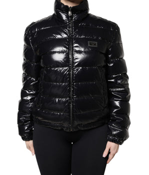 Chaqueta acolchada con cremallera completa y placa del logotipo en negro de Dolce &amp; Gabbana