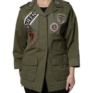 Dolce & Gabbana Military Green Queen Embellished Coat Jacket