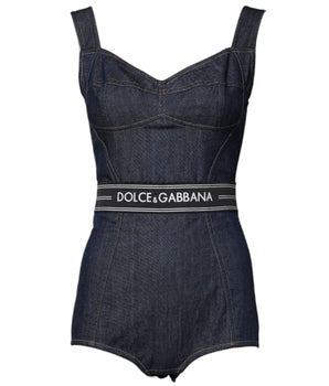 Body vaquero ajustado sin mangas de algodón elástico azul de Dolce &amp; Gabbana