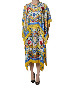 Vestido largo de manga corta con caftán mayólico multicolor de Dolce &amp; Gabbana