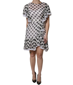 Dolce &amp; Gabbana White Polka Dotted Silk Blend A-line Dress