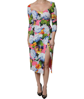 Vestido midi con abertura lateral y estampado floral multicolor de Dolce &amp; Gabbana