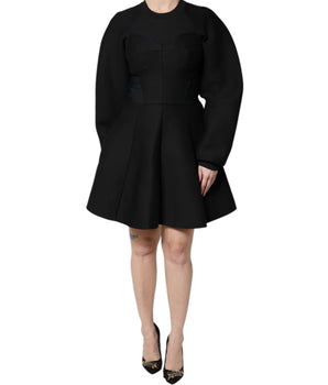 Vestido mini de corte A con mangas largas de algodón negro de Dolce &amp; Gabbana