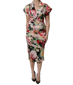 Vestido midi de manga corta con estampado floral multicolor de Dolce &amp; Gabbana