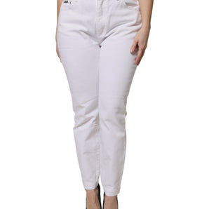 Dolce &amp; Gabbana White Cotton Mid Waist Skinny Denim Jeans